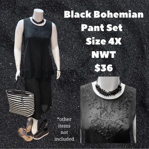 Women’s Plus Size Black Embroidered Bohemian Summer Pant Set
